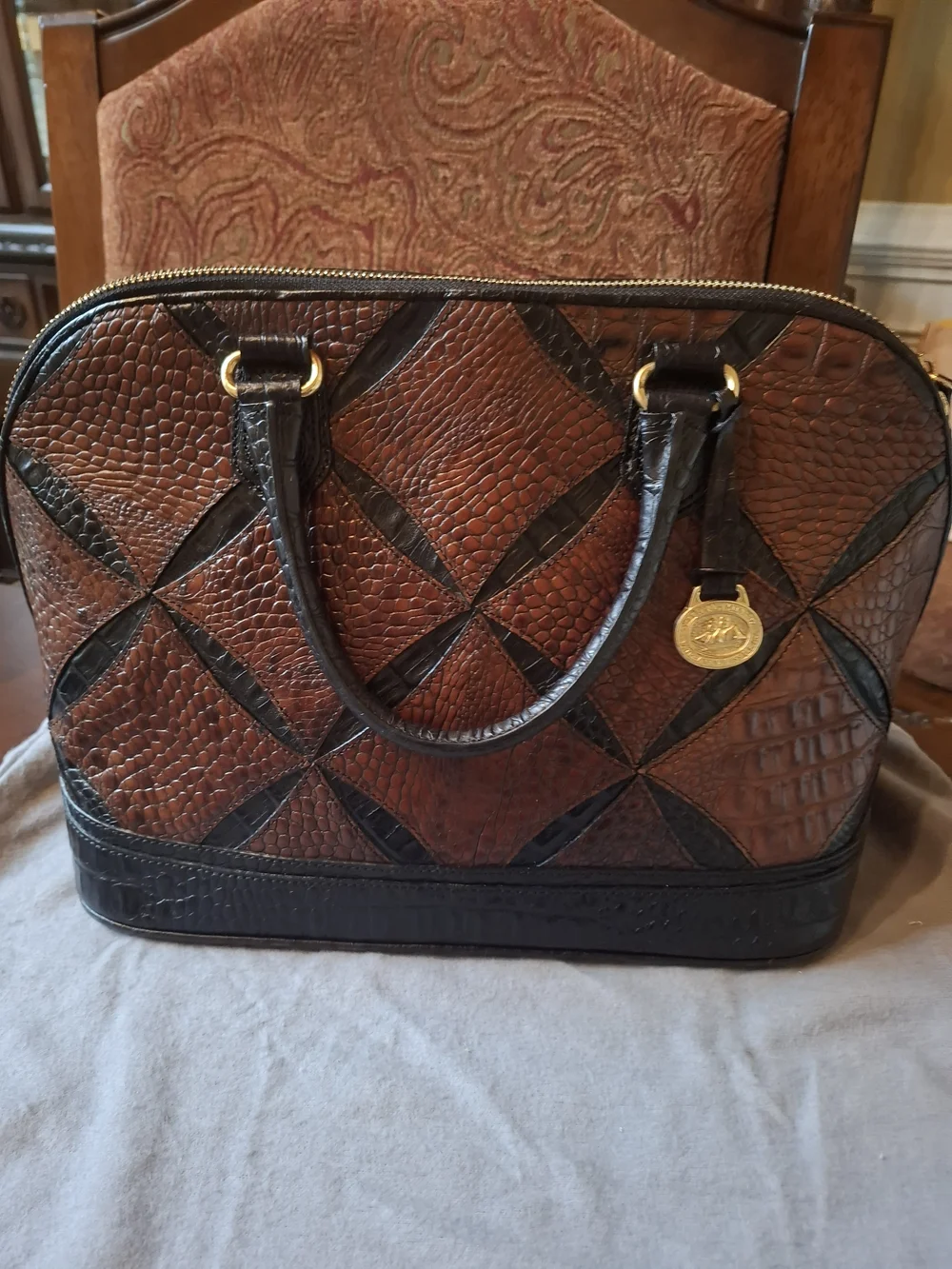 Rare Brahmin Brown & Black Croc-Embossed Satchel with Matching Wallet